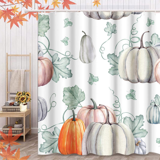 Emvency Shower Curtain Pattern Watercolor Pumpkins It is Thanksgiving Halloween Recipe Fall Bathroom Decor Waterproof Polyester Fabric 60 x 72 inches Set with Hooks