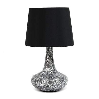 Simple Designs LT3039-BLK 14.17” Contemporary Mosaic Tiled Glass Genie Standard Table Lamp with Matching Fabric Shade for Home Décor, Bedroom, Living Room, Foyer, Office, Black/Silver