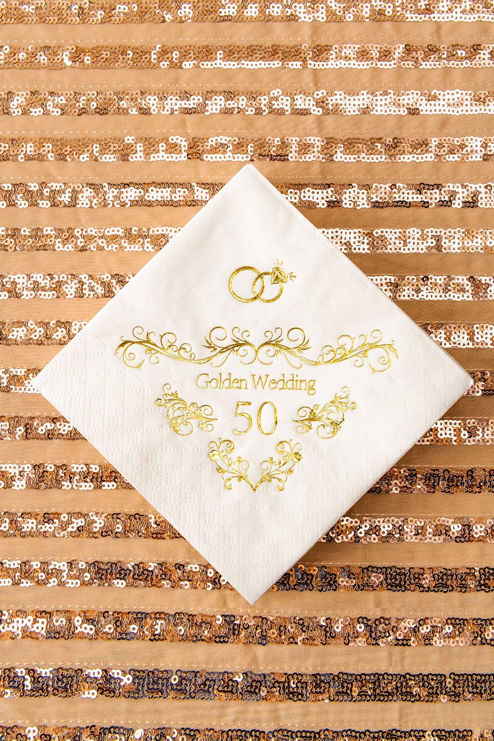 Crisky 50th Anniversaray Napkins, Gold Foil Text, 50th Anniversary Party Decorations 50 Pcs, 3-ply