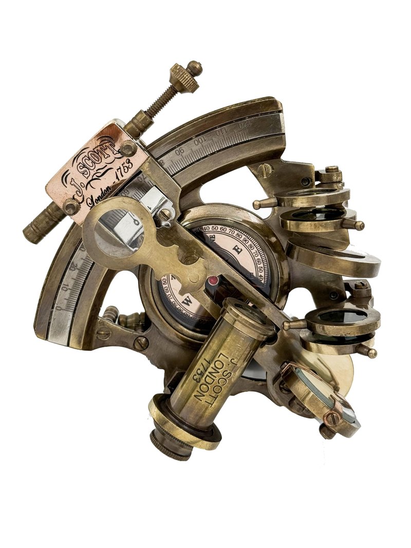 Handmade Astrolabe Brass Sextant inbuild Compass with Hardwood Box.