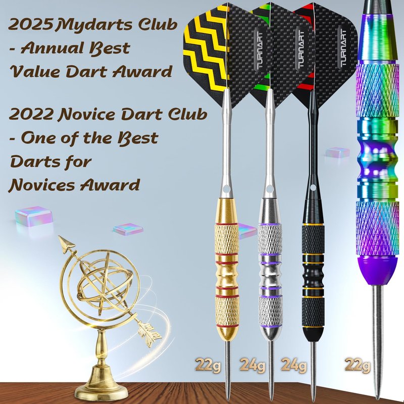 Turnart Darts Metal Tip Set - Steel Tip Darts Darts Set Professional Metal Darts 12 pcs 22/24 Grams Pro Dart Set with Stylish Case Aluminum Shafts Extra 9 Flights