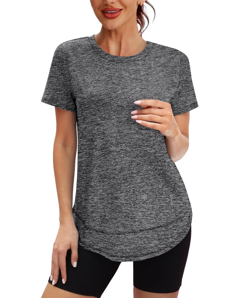 Oversized Tshirts for Women Dry Fit Plus Size Spring Clothes Summer Athletic Tops Workout Shirts Crewneck Grey 3XL