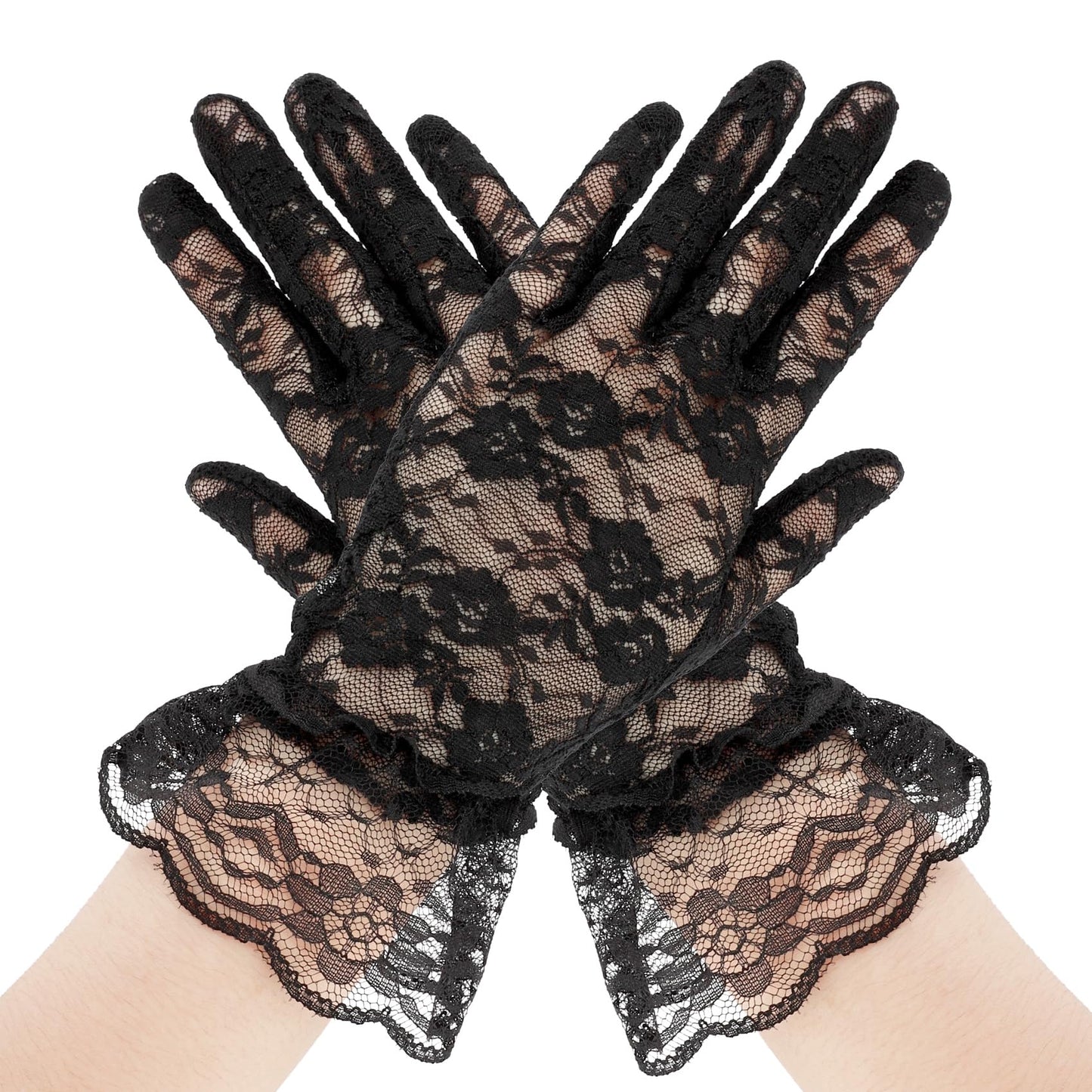 Black Lace Gloves for Halloween, Opera & Tea Party - Women's Fashion Masquerade Gloves