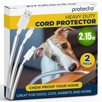 PROTECTO 2-Pack Wire Protector from Pets | Clear Cable Tube Animal Proof - 2.15m Odor-Free Cat & Dog Chew Resistant Floor Cable Cover | Plastic Cord Organiser for Power, Lightning, RCA & HDMI Cables