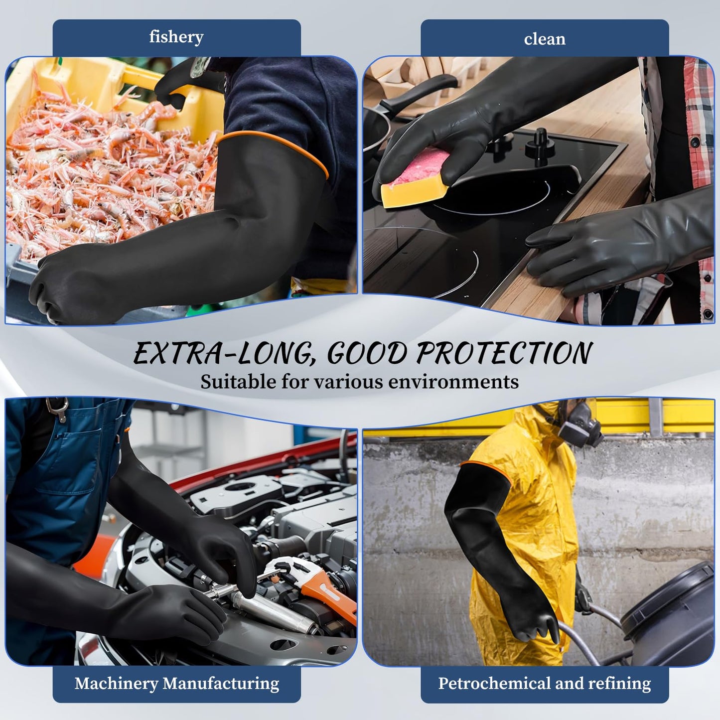 Haiou Chemical Protective Gloves for Men - Industrial, Long Waterproof, Heavy Duty Acid-Alkali Work Gauntlets (22")