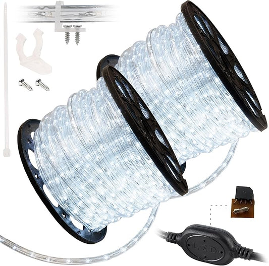 WYZworks 3312LEDs 300ft LED Outside Rope Lights, Outdoor ETL Certified Waterproof Permanent 360 Degree Light Emitting, Flexible Tube, Connectable, Christmas Palm Tree Exterior Landscape, Cool White