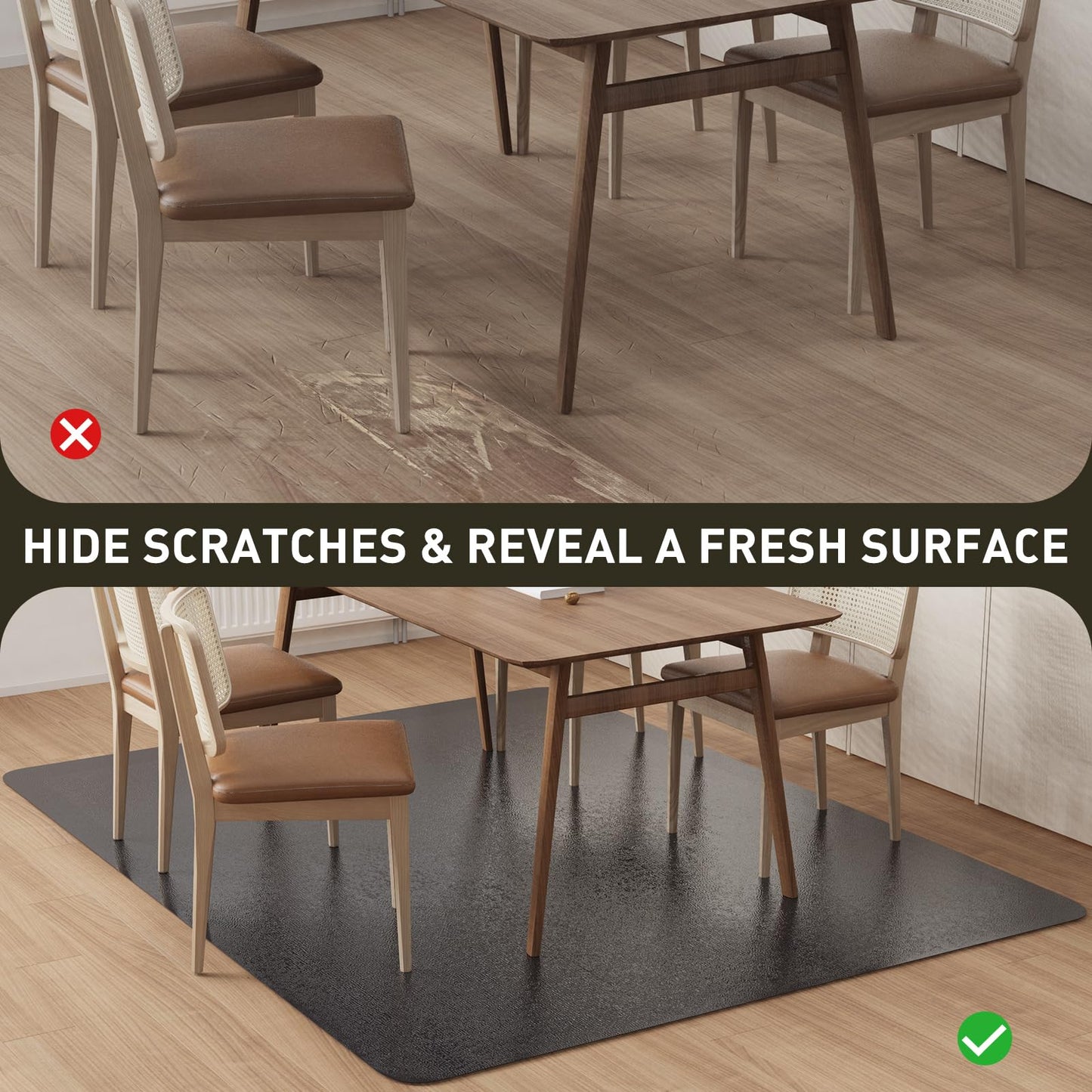 ZPAI Area Floor Mat for Home, 5'×7' Large Black No Slip Waterproof Vinyl Area Rug for Dining Room, Spill Resistant Hard Floor Protector Cover for Mud Room, Easy Clean Splat Mat for Under High Chair