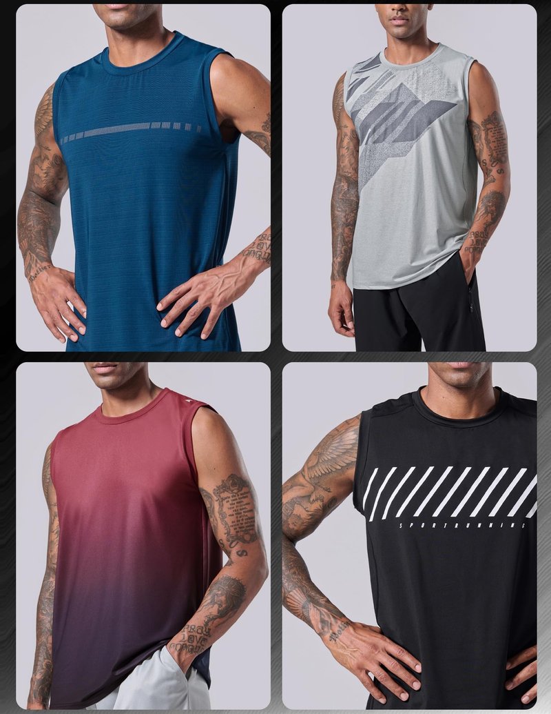 5 Pack Dry Fit Sleeveless Muscle Shirts for Men, Athletic Tank Tops for Workout Gym Performance Activewear (Set 7, Medium)