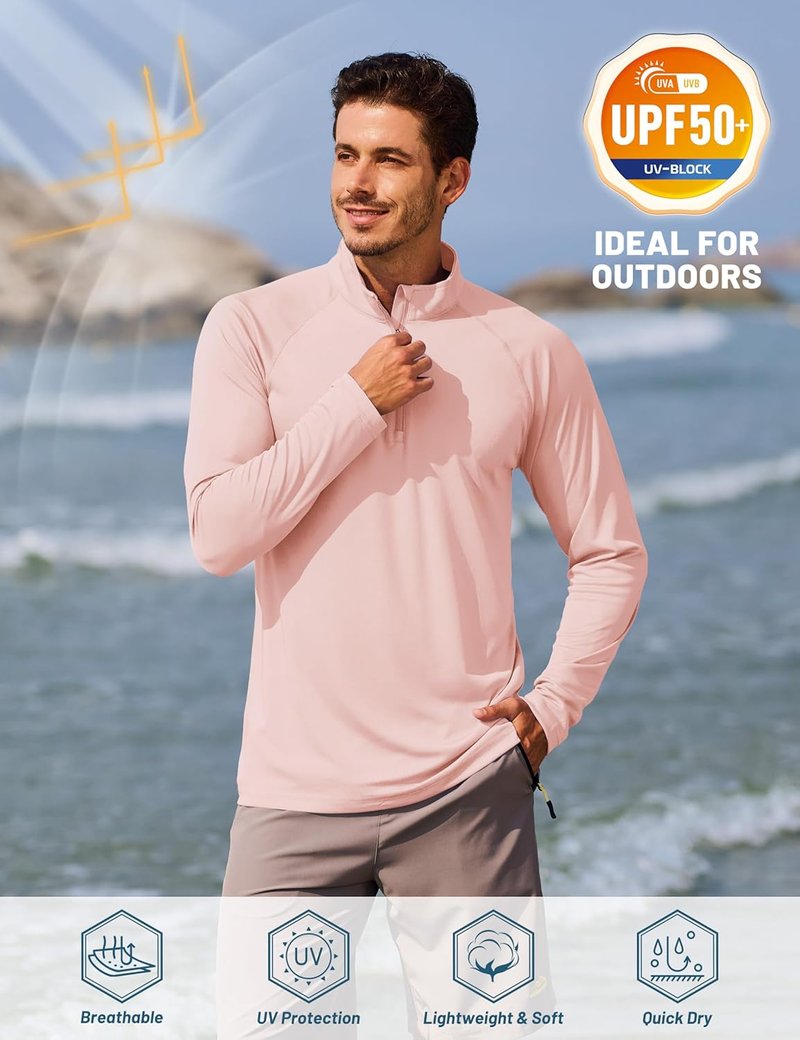 Men's Athletic Long Sleeve 1/4 Zip Rash Guard | UPF 50+ Sun Protection Running Shirt