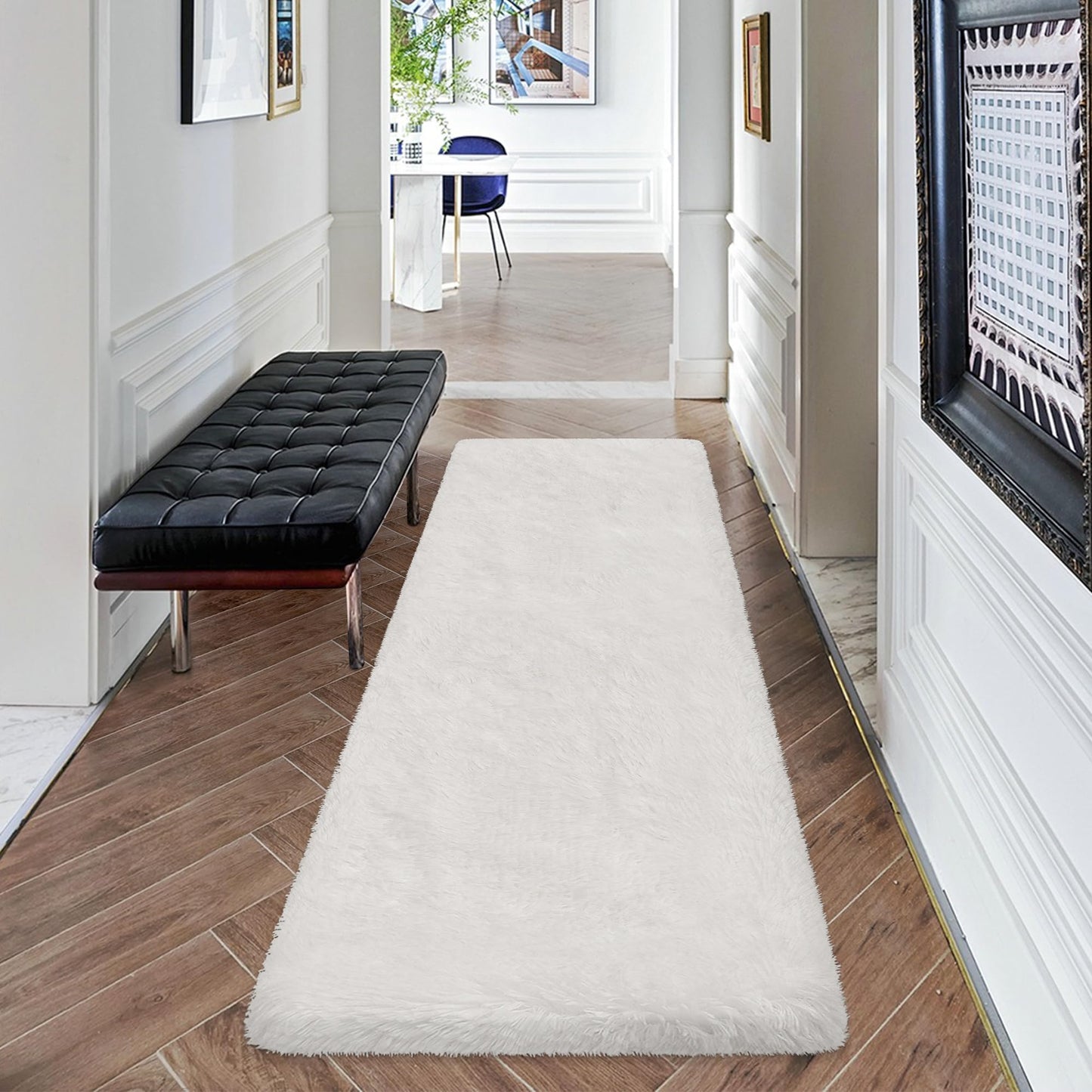 ZJYeRug White Runner Rug,Fluffy White Rug Runners for Bedroom Living Room,2x6 ft Washable No Slip Shag Fuzzy Carpet,Plush Soft Faux Fur Floor Area Rugs for Hallway Nurser Kid Dorm Home Decor Aesthetic