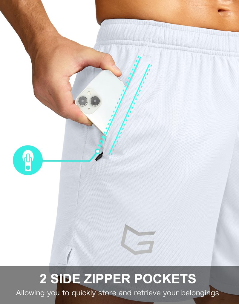 G Gradual Men's 7" Workout Running Shorts Quick Dry Lightweight Gym Shorts with Zip Pockets (White XX-Large)
