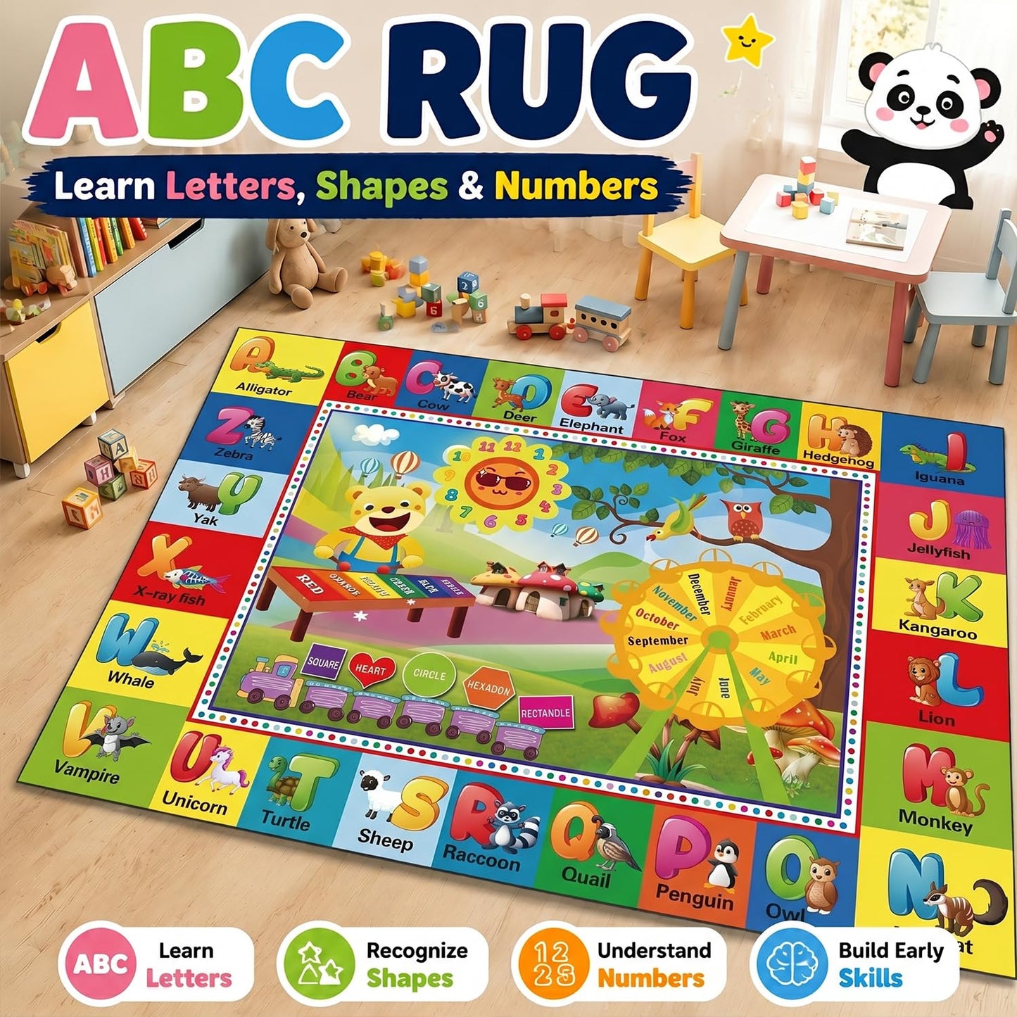ABC Kids Play Rug, Non-Slip Classroom Carpet,59" x 39.4''