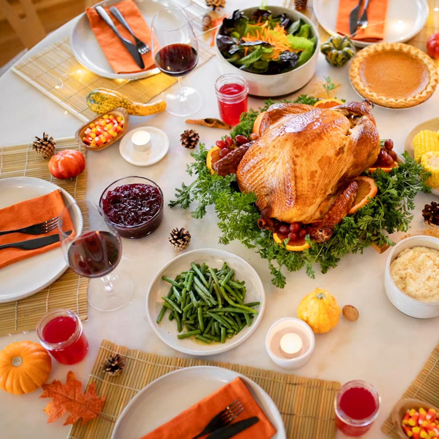 Thanksgiving Cloth Napkins Set of 4, Orange Fall 100% Cotton Dinner Napkins 18x18 Inches, Washable With Hemmed Edges, Reusable for Table Decor, Events, Weddings