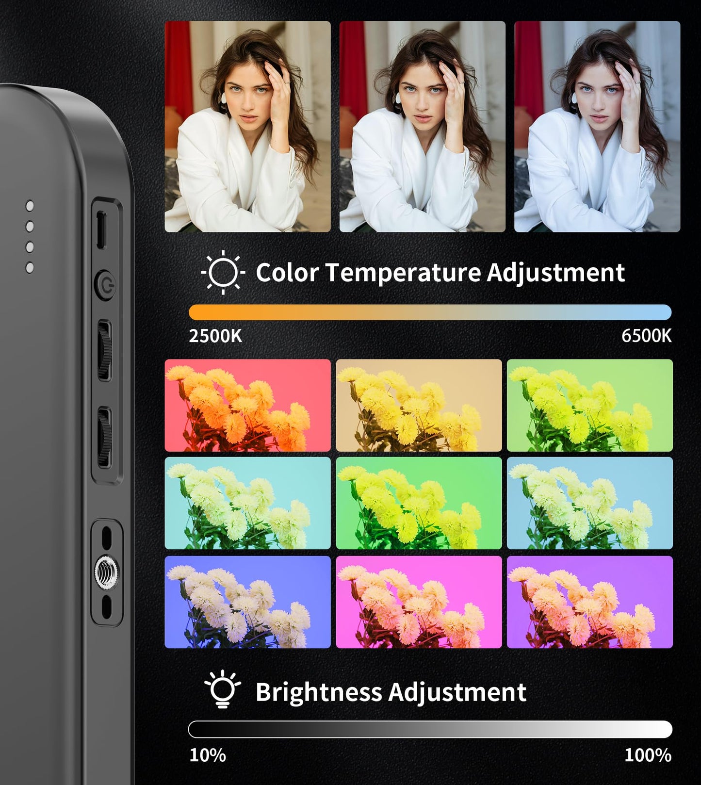 Double-Sided Magnetic Phone Ring Flash with Mini Tripod Stand,448 LED 6000mAh Rechargeable RGB Selfie Light for iPhone,Handheld Stabilizer with Light for Magsafe/Phones/Video Recording/Makeup/Photos