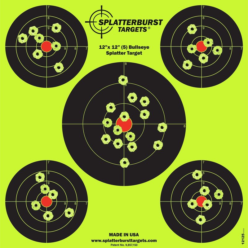 Splatterburst Targets - 12 x12 inch (5) Bullseye Splatter Target - Easily See Your Shots Burst Bright Fluorescent Yellow Upon Impact - Made in USA (10 Pack)