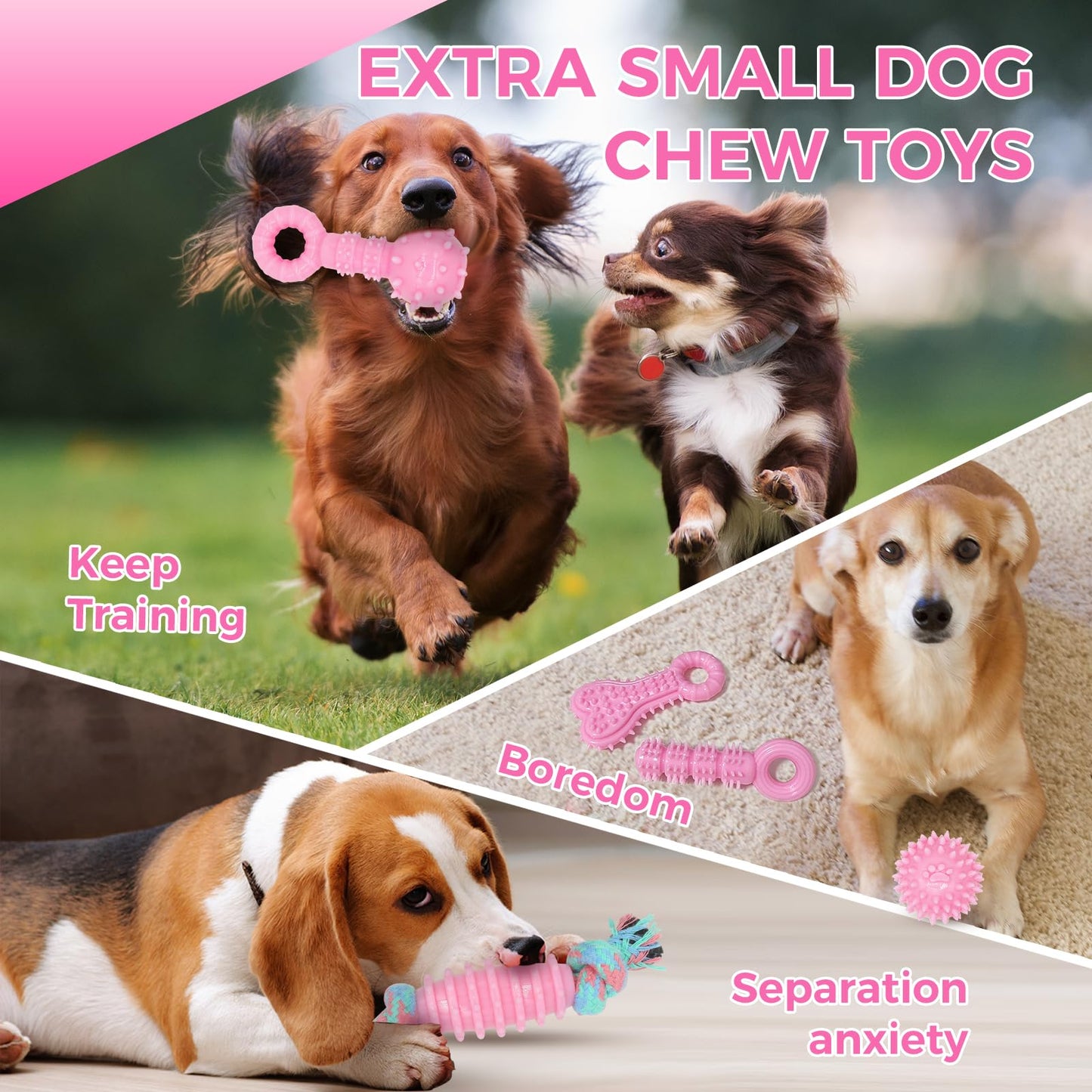 CGBD Puppy Toys, 9 Pack Puppy Chew Toys for Teething, Cute Pink Small Dog Toys, Teething Toys for Puppies, Soft Durable Interactive Dog Chew Toy for Small Dogs