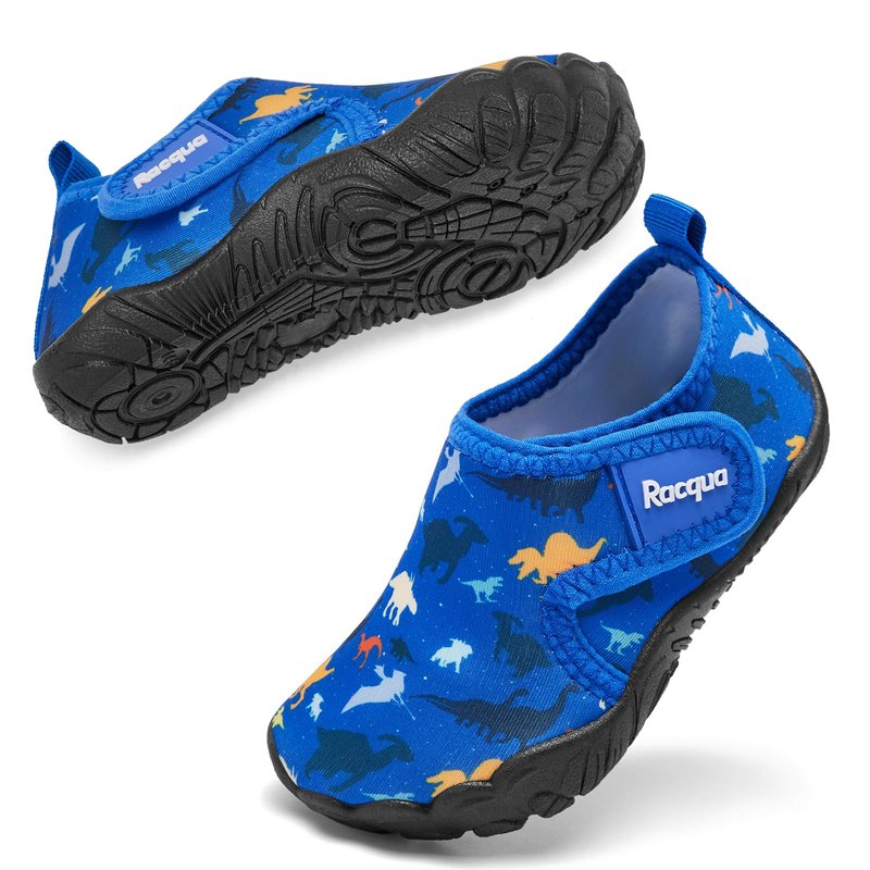 Racqua Toddler Boys Girls Water Shoes Slip-On Quick Dry Aqua Kids Shoes Barefoot Breathable Swim Lightweight Beach Shoes Toddler Blue Dinosaur 8