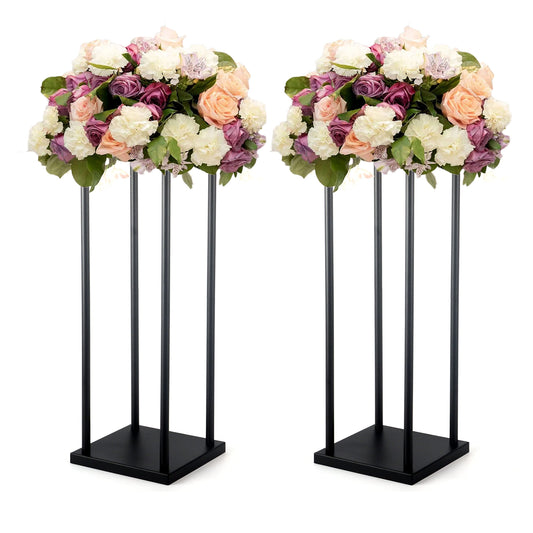2 Pcs 32'' x 9'' Black Wedding Decoration Table Centerpieces Pedestal Flower Stands Geometric Metal Frame Iron Vases Column Display Rack for Event Party Home Decor