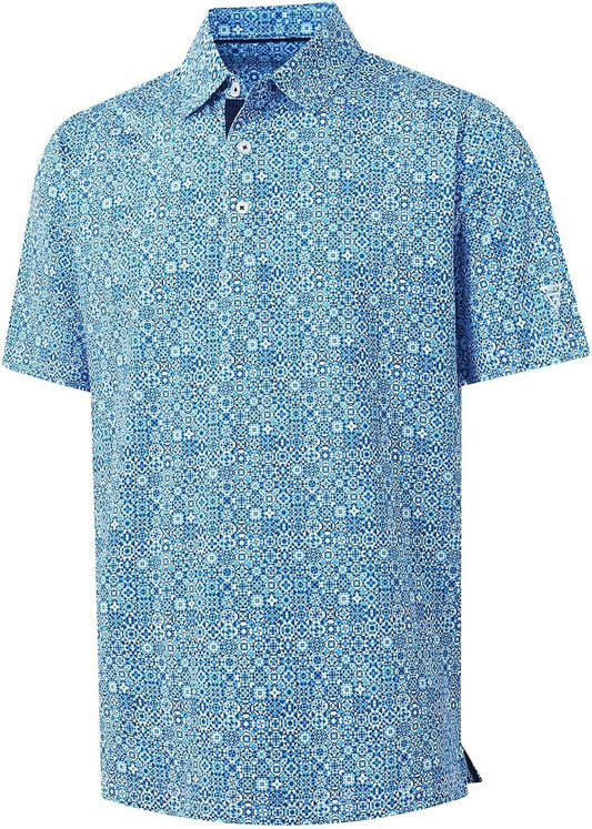 Men's Moisture-Wicking Golf Polo Shirt - Short Sleeve Dry Fit with Stylish Print Patterns