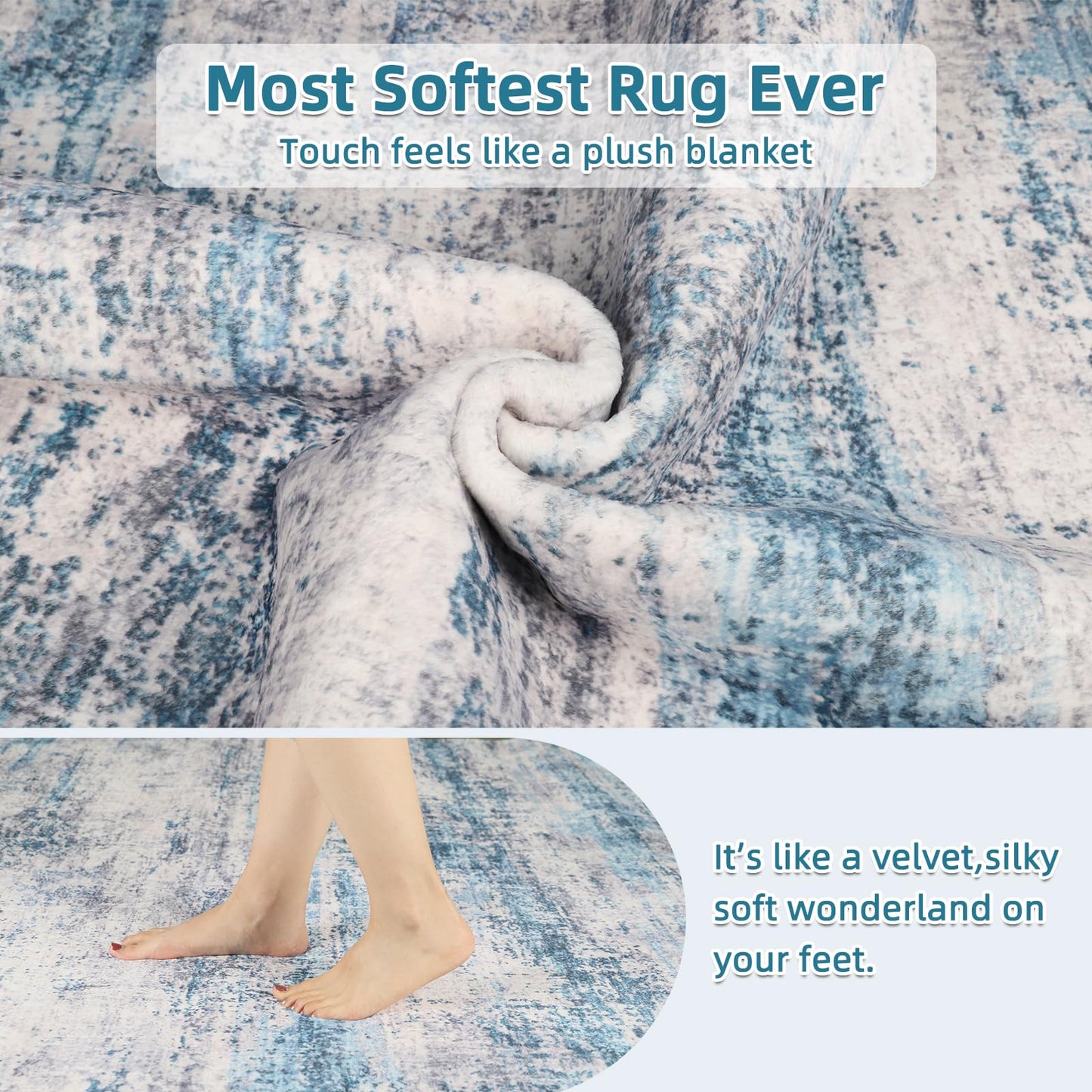 Dripex Faux Rabbit Fur Small Area Rug, 2x3 Washable Coastal Blue Fluffy Rugs,Stain Resistant Indoor Door Mat for Home Entrance, Non-Slip Fluffy Throw Rugs for Living Room Bedroom Kids Room