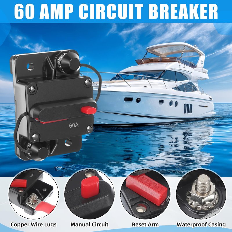 Saysurey 13 Pcs 10 Gauge 30ft Duplex Tinned Copper Marine Wire, 12v-24v 8 Gauge 2 Wire Trolling Motor Plug and 12v-48v 60amp Circuit Breaker and 4 Awg 3/8 Ring Marine Grade Copper Wires Lugs for Boat