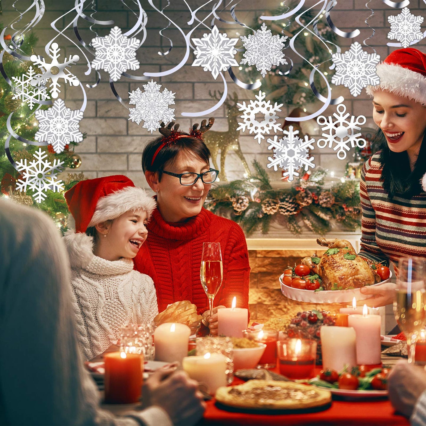 Sumind 30 Pcs Winter Snowflake Decor Christmas Swirls Winter Party Wonderland Foil Hanging Ceiling Decor for New Year Christmas Holiday