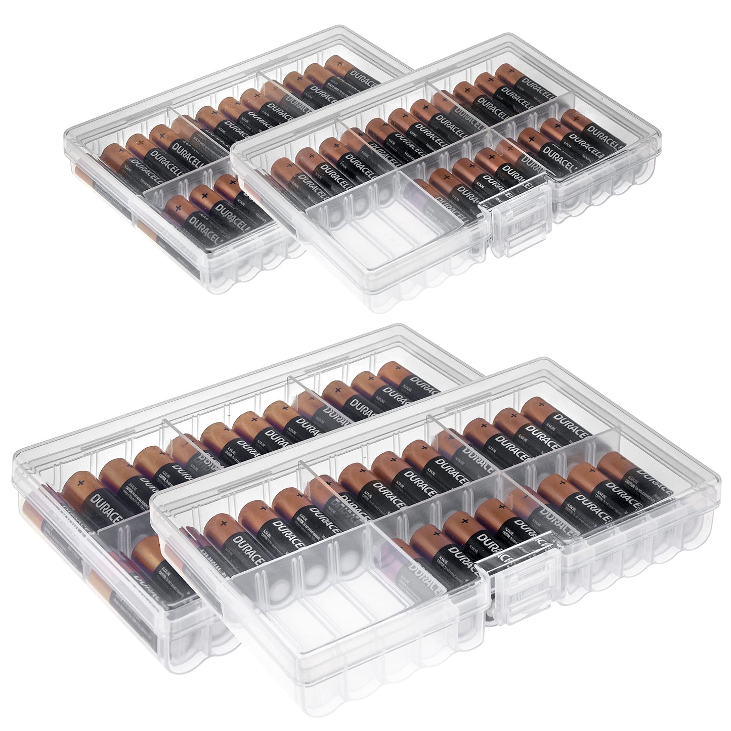GlossyEnd Set of 4 - Two AA and Two AAA Battery Storage Box, Battery Storage Case Holder, Clear. Each Case Stores 48 Batteries