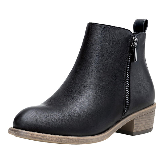 Jeossy Women's Black Ankle Boots, Classic Low Heeled Short Booties, 905 - Black Pu, Size 11 US - Casual Comfortable Boots (DJY905 Black 11)