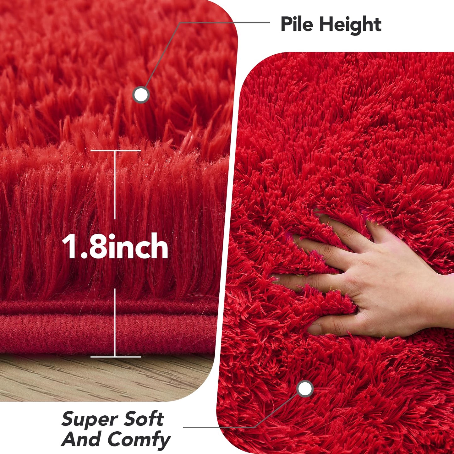 Red Fluffy Area Rug for Bedroom: Soft Plush Rugs for Living Room & Kids Room - Shaggy Carpet for Valentine's Day Decor