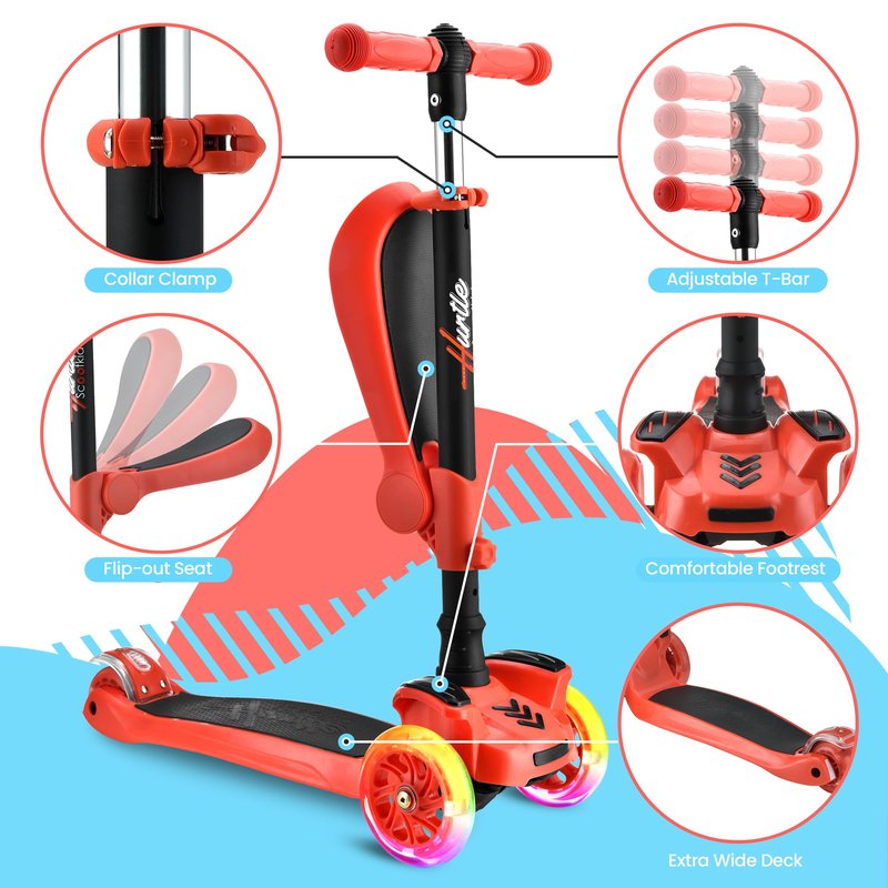 Serenelife Kids Scooter, 3 Wheel Scooter for Kids, Foldable Kick Scooter for Child & Toddlers Ages 3-12, Adjustable Height and LED Light Up Wheels
