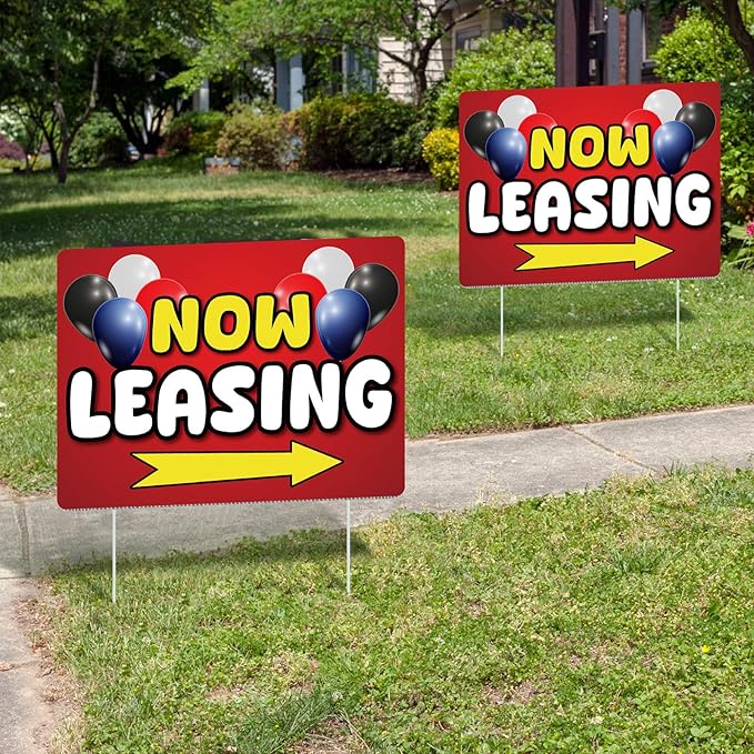 Ripeng 3 Pcs Leasing Double Sided Yard Signs with Arrow 16 x 12 Inch Yard Signs with Stakes for Outdoor Office Retail Store Restaurant Bar Hotel (Now Leasing)
