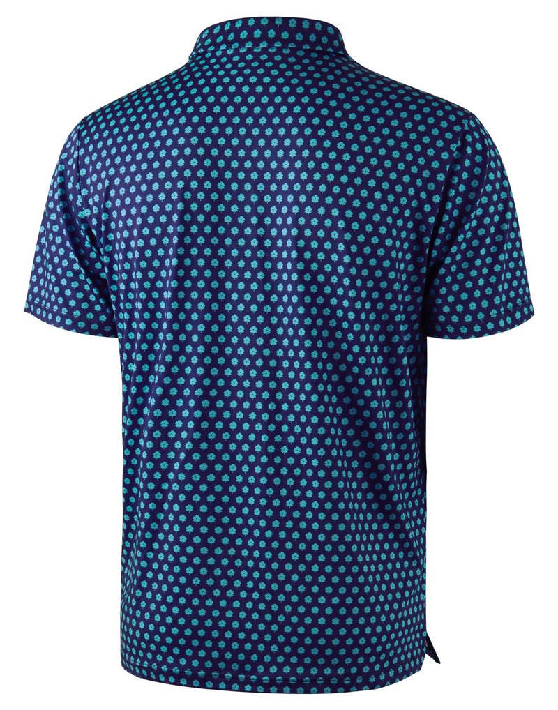 Obla Mens Golf Polo Shirts Short Sleeve Dry Fit Performance Moisture Wicking Casual Print Collared Golf Shirts for Men (Navy Blue Flower_XXL)