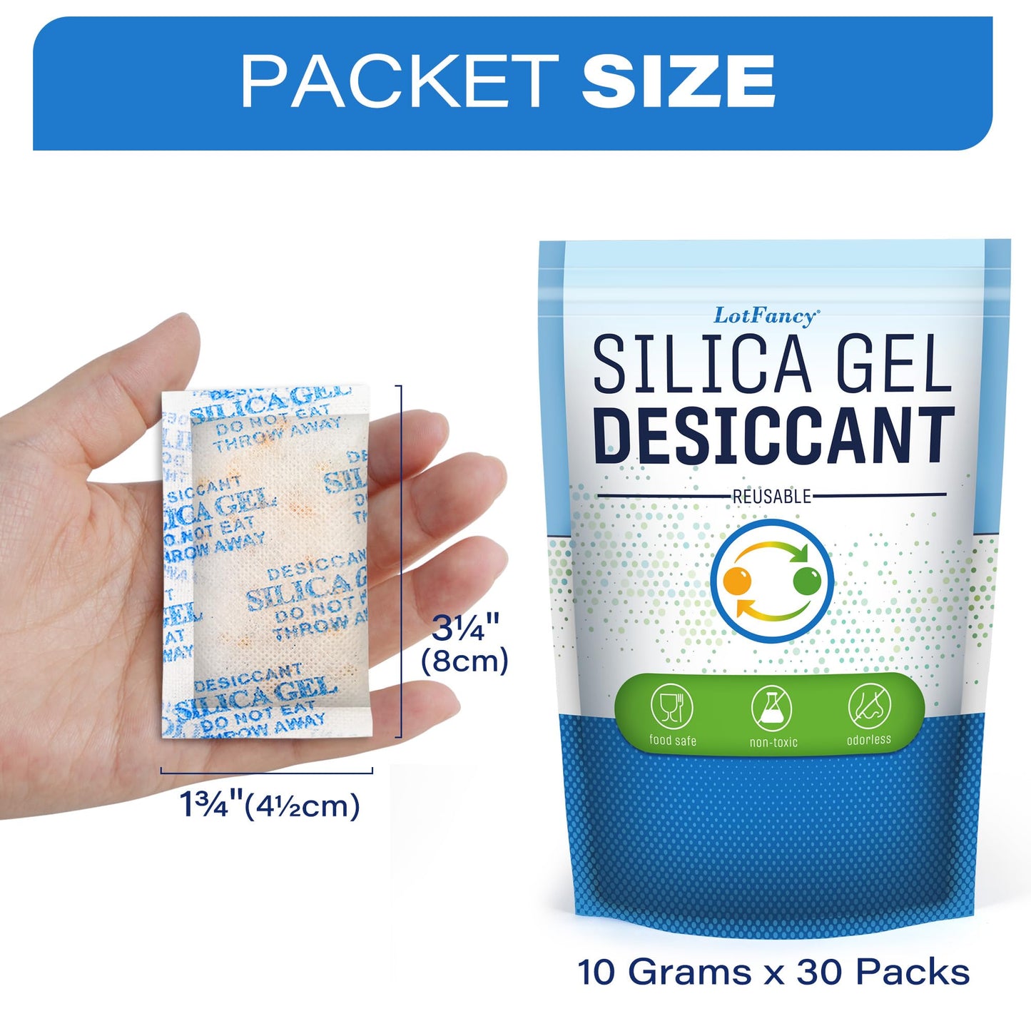 LotFancy Silica Gel Sachets 10g 30 Packs, Desiccant Bags Reusable Moisture Absorber for Food or Filament Storage