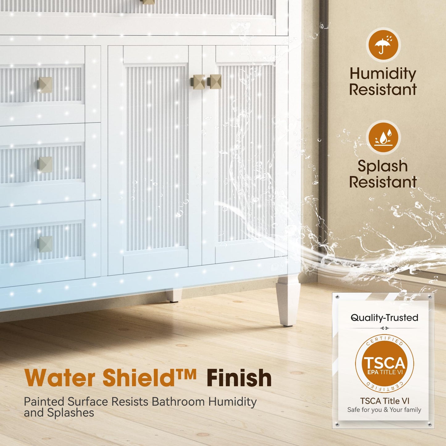 Alphabath 36 Inch Bathroom Vanity with Sink, Solid Wood Bathroom Sink Cabinet with Nano Clean Integrated Sink, Soft Closing 2 Door & 2 Drawers & Adjustable Shelf, Easy Assembly, Charcoal Blue