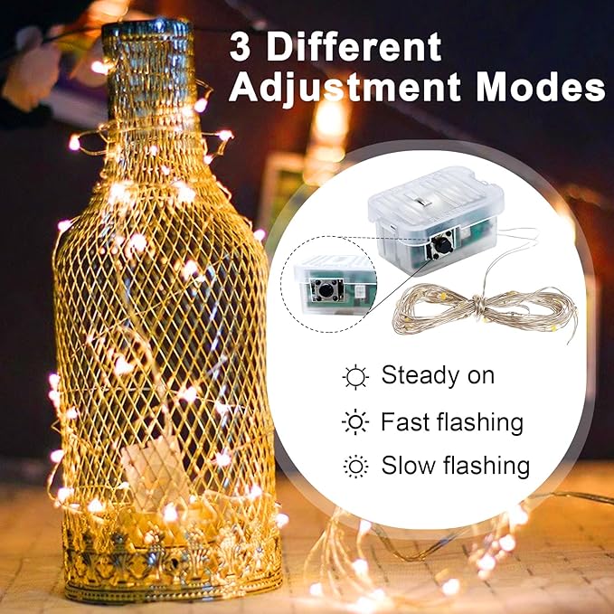 pozzolanas 24 Pack Warm White Fairy Lights Battery Operated 3 Modes 7FT 20 LED Waterproof String Lights Twinkle Silver Wire for Mason Jars Wedding Christmas Halloween Party Decor (24, Warm White)