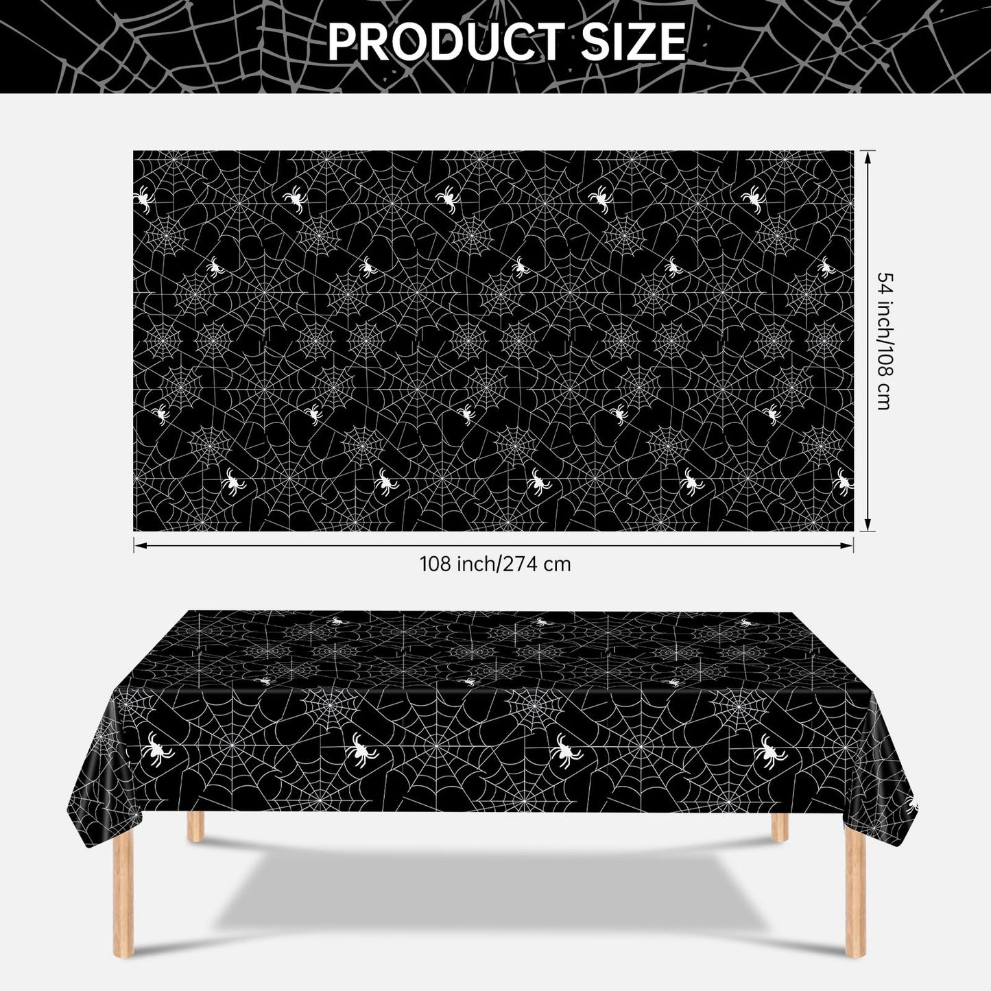 2 Pcs Halloween Tablecloth - Plastic Halloweens Spider Webs Table Cloth, Black Disposable Rectangle Spiderweb Table Cover for Halloween Party Decorations Supplies Favors Tables Decor, 108 x 54 Inch
