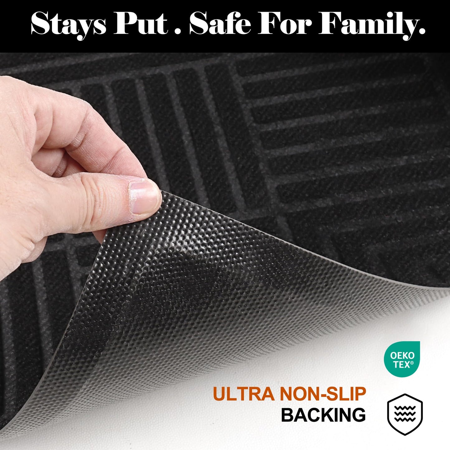 3' x 10' Commercial Runner Rug, Extra Long Front Door Mat, Hallway Runner Floor Mat with Non Slip Low Profile Backing, Indoor Outdoor Entryway Mat, Trap Dirt and Moisture for Patio, Garage, Black