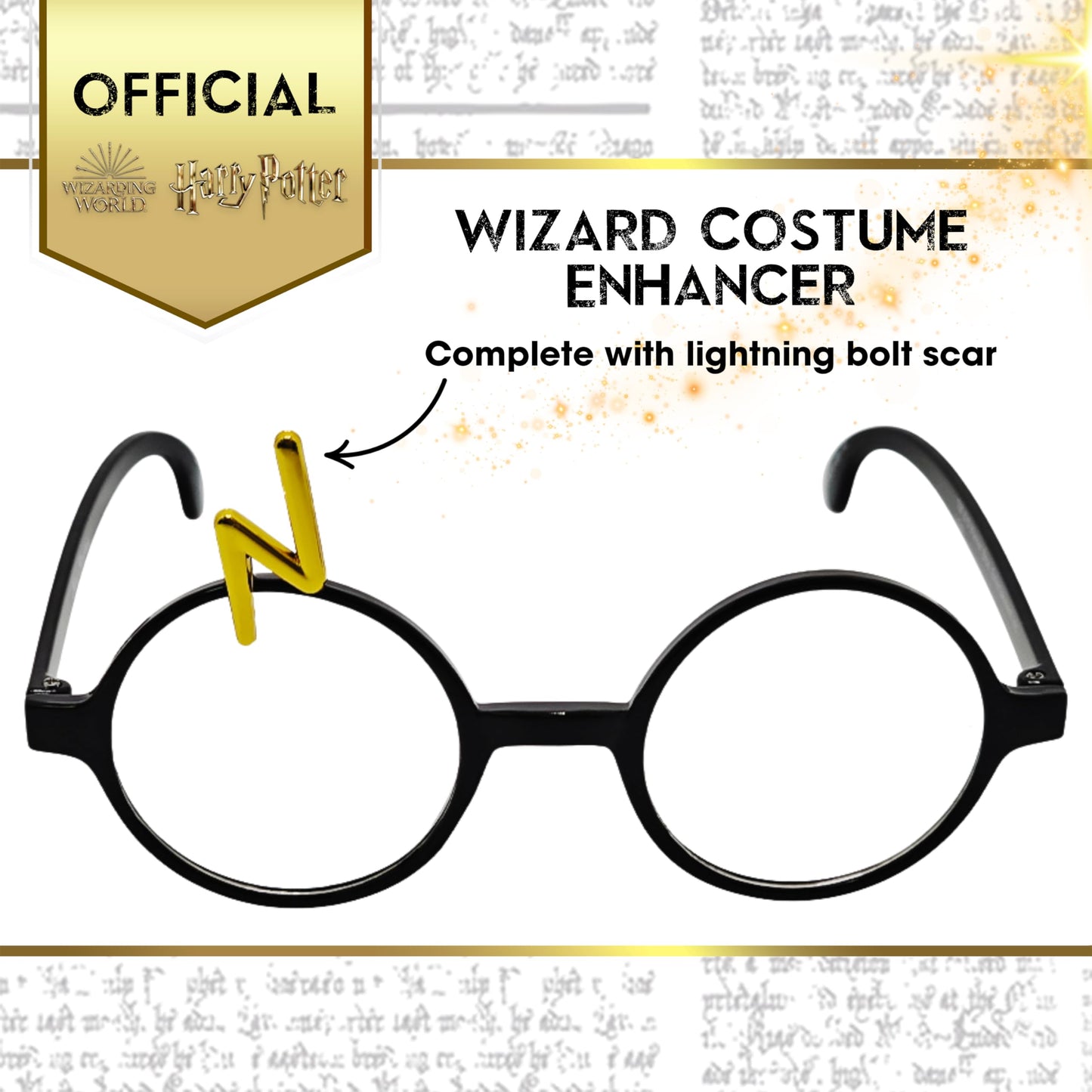 Sun-Staches Official Harry Potter Glasses for Kids | Wizarding World Costume Accessory | Black Frames with Magical Lightning Bolt Scar | One Size Fits Most Kids