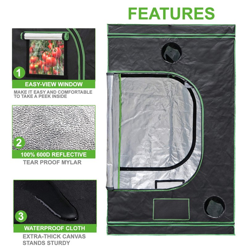 HANGKAI Home Grow Tent, Hydroponic Plant Growing Room w/Observation Window and Inner Tool Bag, 600D Highly Reflective Fabric Cover Indoor Grow Room, 48"x48"x80"