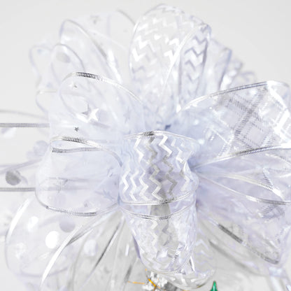 MEEDEE Silver Wired Ribbon for Christmas Tree Decoration - 2.5 Inch, 6 Rolls, 36 Yards - Garland Set for Topper and Bow Making