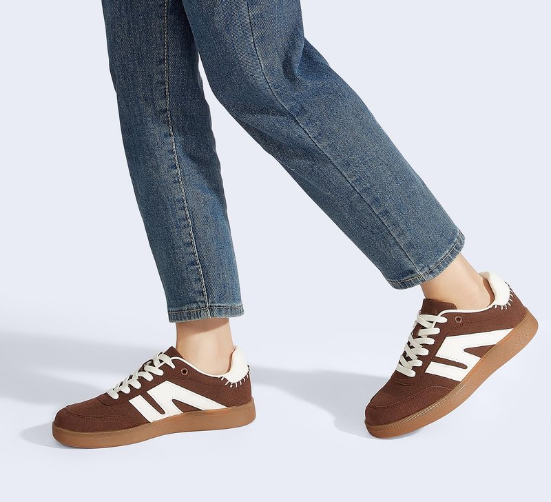 LUCKY STEP Women Classic Retro Gum Sole Fashion Sneakers Casual Tennis Skate Shoe Genuine Leather Walking Footwear Anti Slip Trainers(Dark Brown,8)