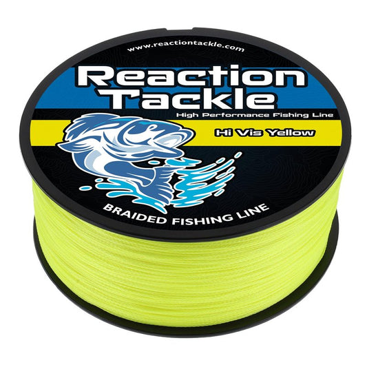 Reaction Tackle Braided Fishing Line - Pro Grade Power Performance for Saltwater or Freshwater Fish - Colored Fishing Line Braid for Extra Visibility - Hi Vis Yellow 10 Lb (500 Yards)