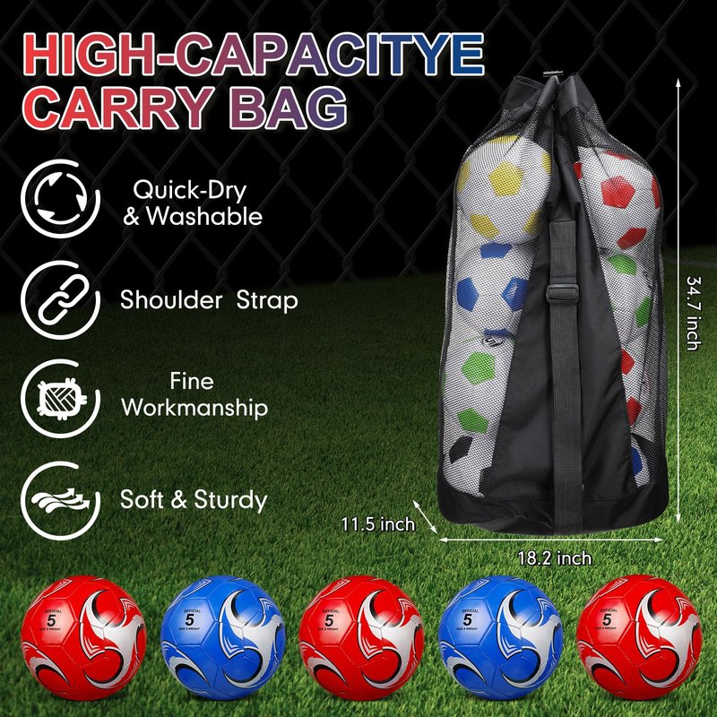 Libima 13 Pcs Soccer Ball Bulk 10 Pcs Official Size 4, 5 Soccer Ball with 2 Pump and Carry Bag Outdoor Indoor Training Practice Football Sports Party Back to School(Size5,Classic Style,Red, Blue)