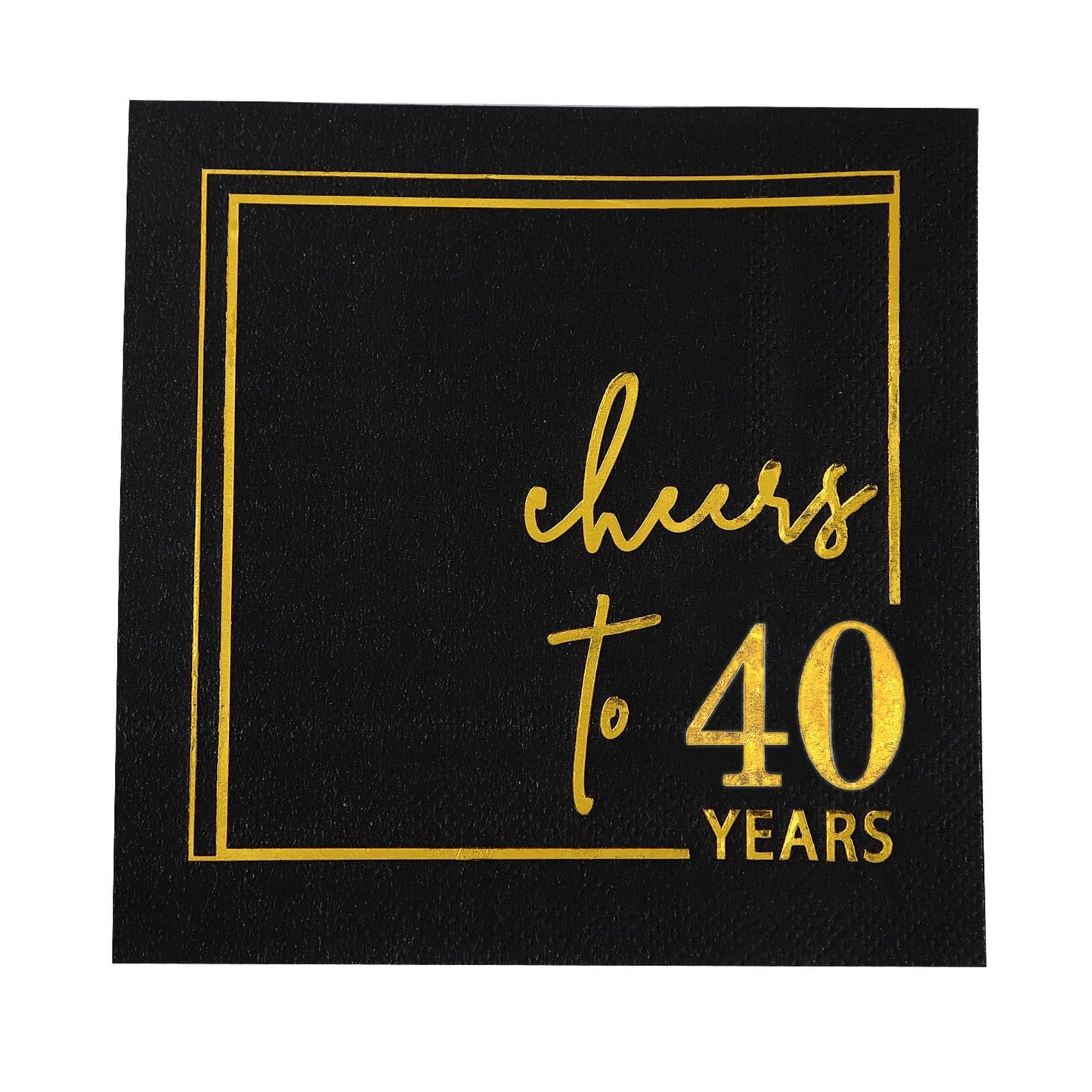 Cheers to Years Cocktail Napkins - 50PK - 3-Ply Birthday Napkins 5x5 Inches Disposable Party Napkins Paper Beverage Napkins for Birthday Decorations Wedding Anniversary Black and Gold (40 Years)