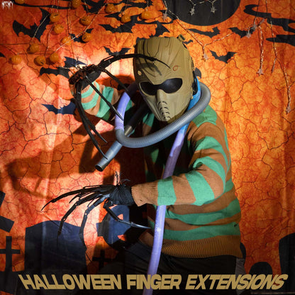 New Articulated Finger Extensions With Protective Glove, Halloween Fingers With Fingernails, Long Claw With Gloves, Scary and Flexible Skeleton Claws Hands (Black+Black Nail)
