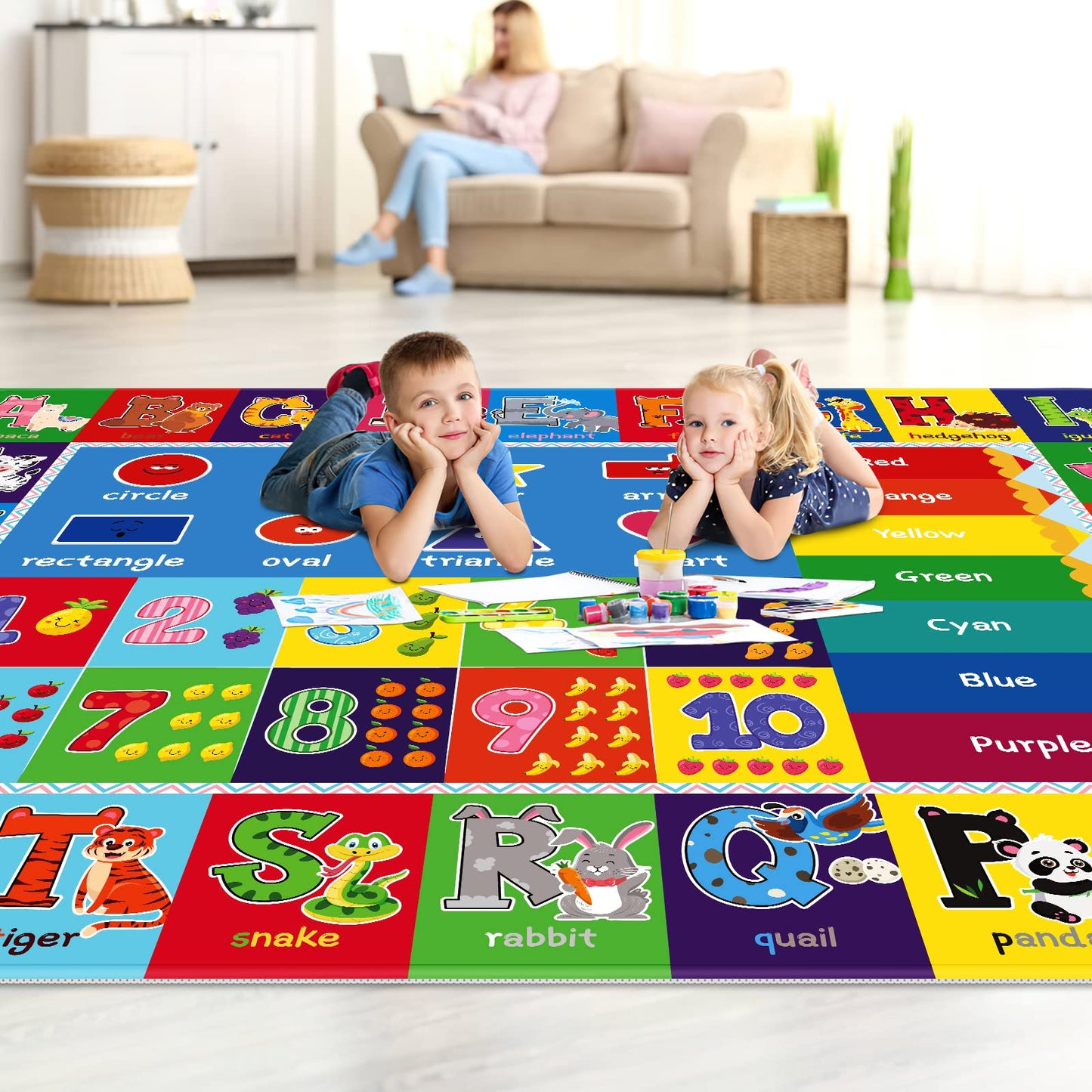 Kentaly 5X7 ABC Kids Rugs for Playroom - Play Mat with ABC Alphabet, Numbers & Colors Educational Rug for Kids Room, Classroom, Daycare, Preschool - Playmat for Boys and Girls (78.7X 59 Inch)