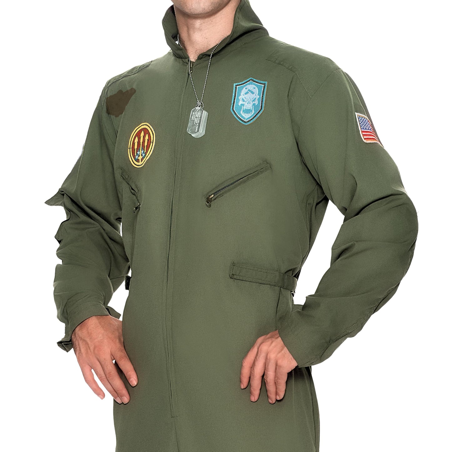 Spooktacular Creations Halloween Flight Suit Men, Fighter Pilot Costume Men for Adult Halloween Dress Up Party Cosplay, Role-Playing Cosplay Party (X-Large)