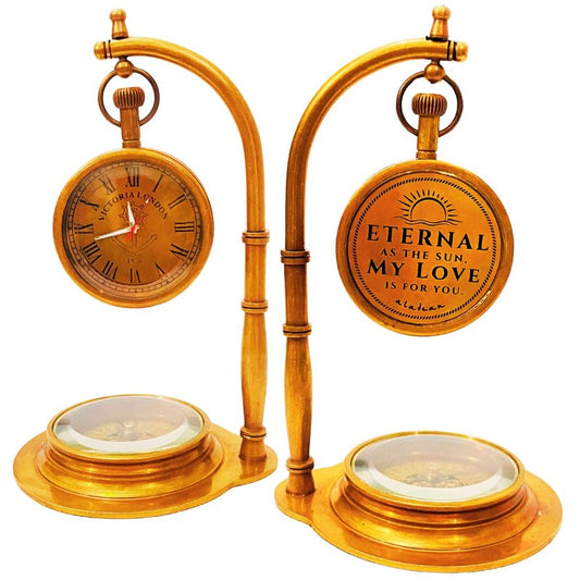 ALADEAN Decorative TableClock Compass | Desk Sundial - Shelf Decor Timeless Vintage Table (Eternal Love - NEO)