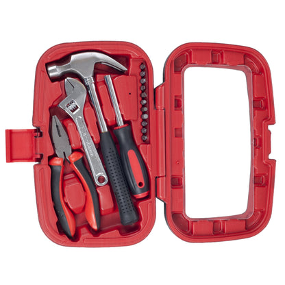 15-Piece Tool Set - Household Tool Kit with Hammer, Multi-Bit Screwdriver Set, Pliers, Wrench- Tools and Equipment for DIY Projects by Stalwart (Red)