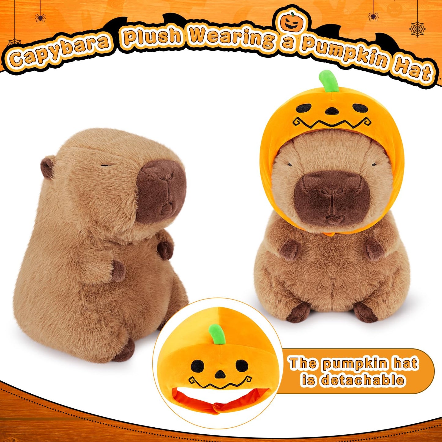 Achwishap Capybara Plush,Cute Plushies Halloween Capybara Stuffed Animal,Capybara Plush Toys,Kawaii Plush Stuffed Toy Plushie Gift for Kids Adults Thanksgiving(Capybara with Pumpkin Hat,12”)